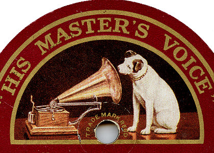 Le logo de <i>La voix de son maître</i>, un ancien label musical britannique, repris d'une peinture de Francis Barraud.
